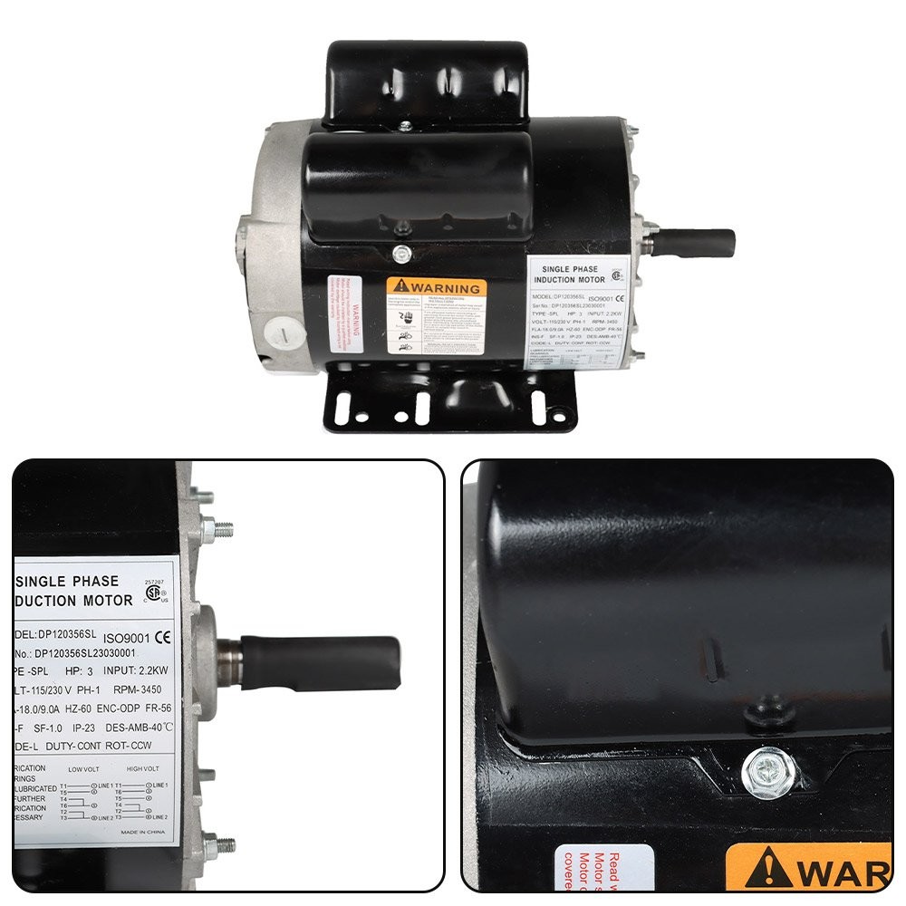 Electric Motor 3 HP 3450 RPM SPL Compressor Duty 56HZ Frame 1 Phase 115/230V New