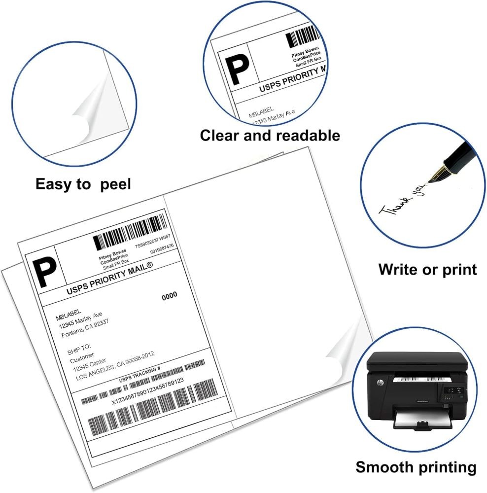 1000 8.5″x5.5″ Address Shipping Labels Half Sheet Self Adhesive 2 Per Sheet UPS
