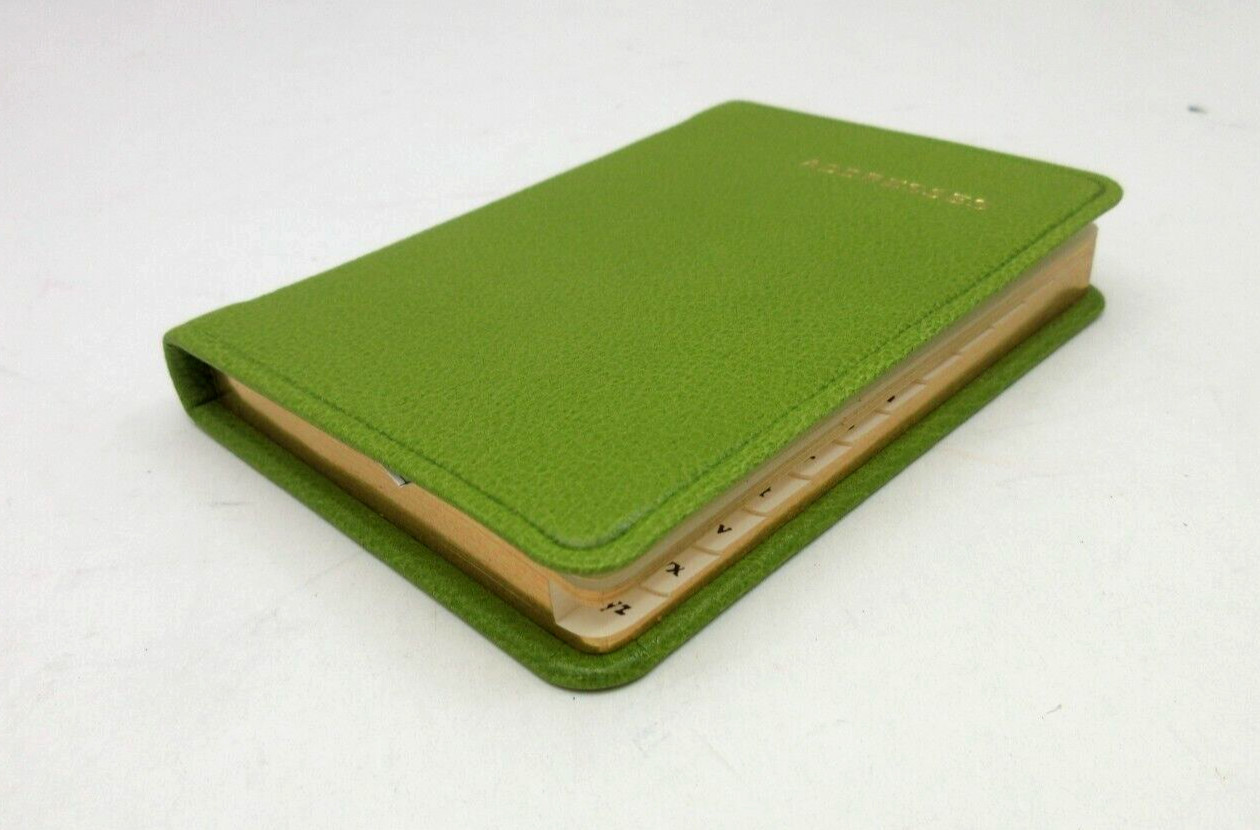 Address Book MINI 3×4″ Leather Cover 160 Tabbed Pgs Post Miniatures Bright Green
