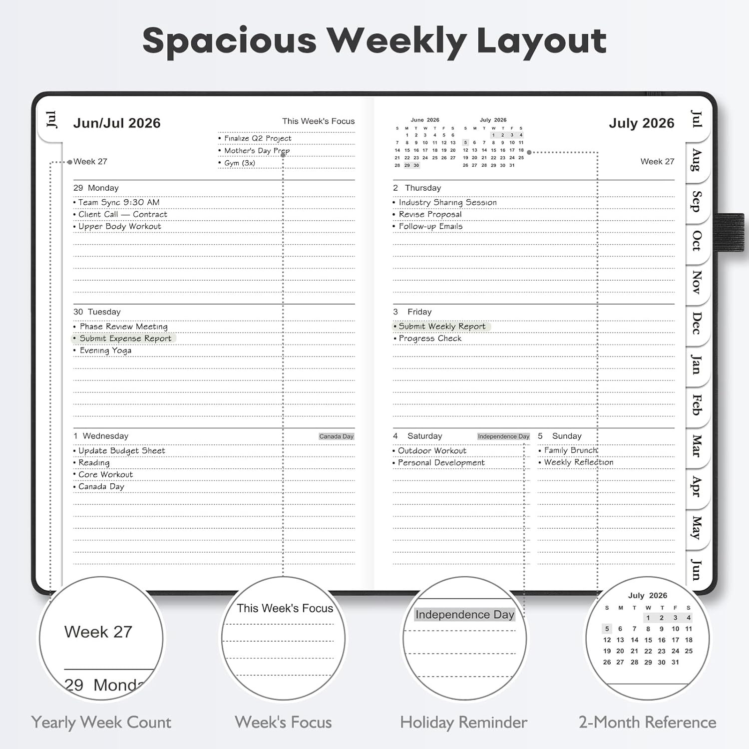 Leather Academic Planner 2026-2027: A5 Black Business Weekly & Monthly Planner f