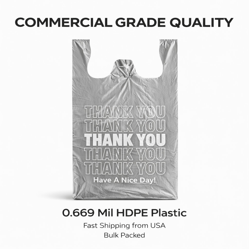Bags Extra Large 18 x 8x 32 Gray Thank You T-Shirt Plastic Grocery Shopping Bags