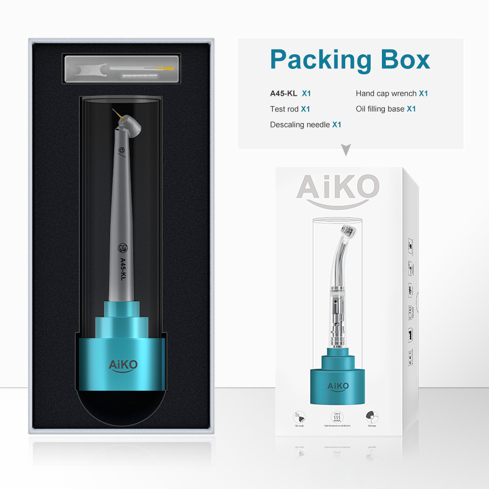 AiKO Series Dental 45° Angle Head High Speed Handpiece with K-coupler for FG Bur