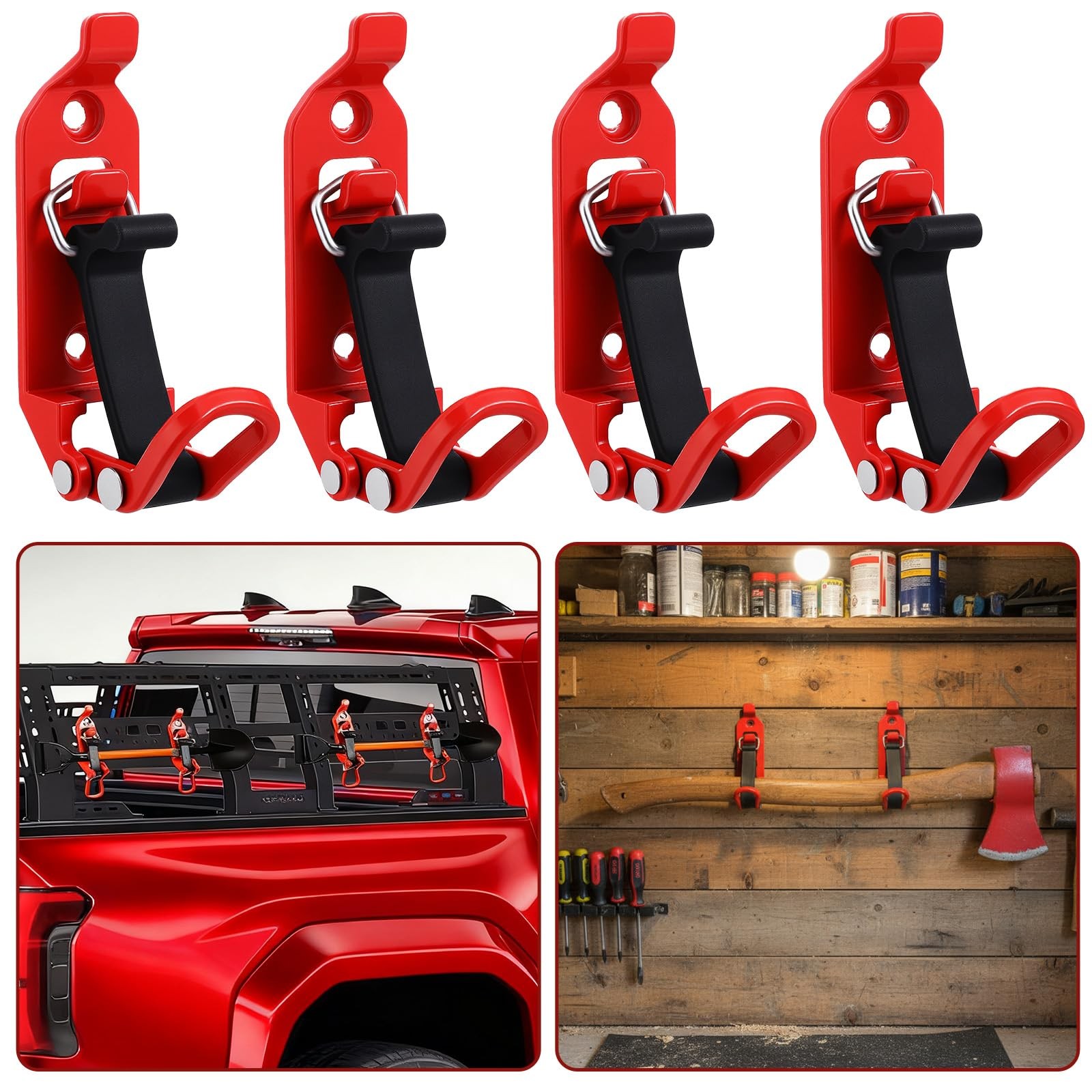 PercyEffie 4 Pcs Shovel Mount Heavy Duty Mounts for Roof Rack Red