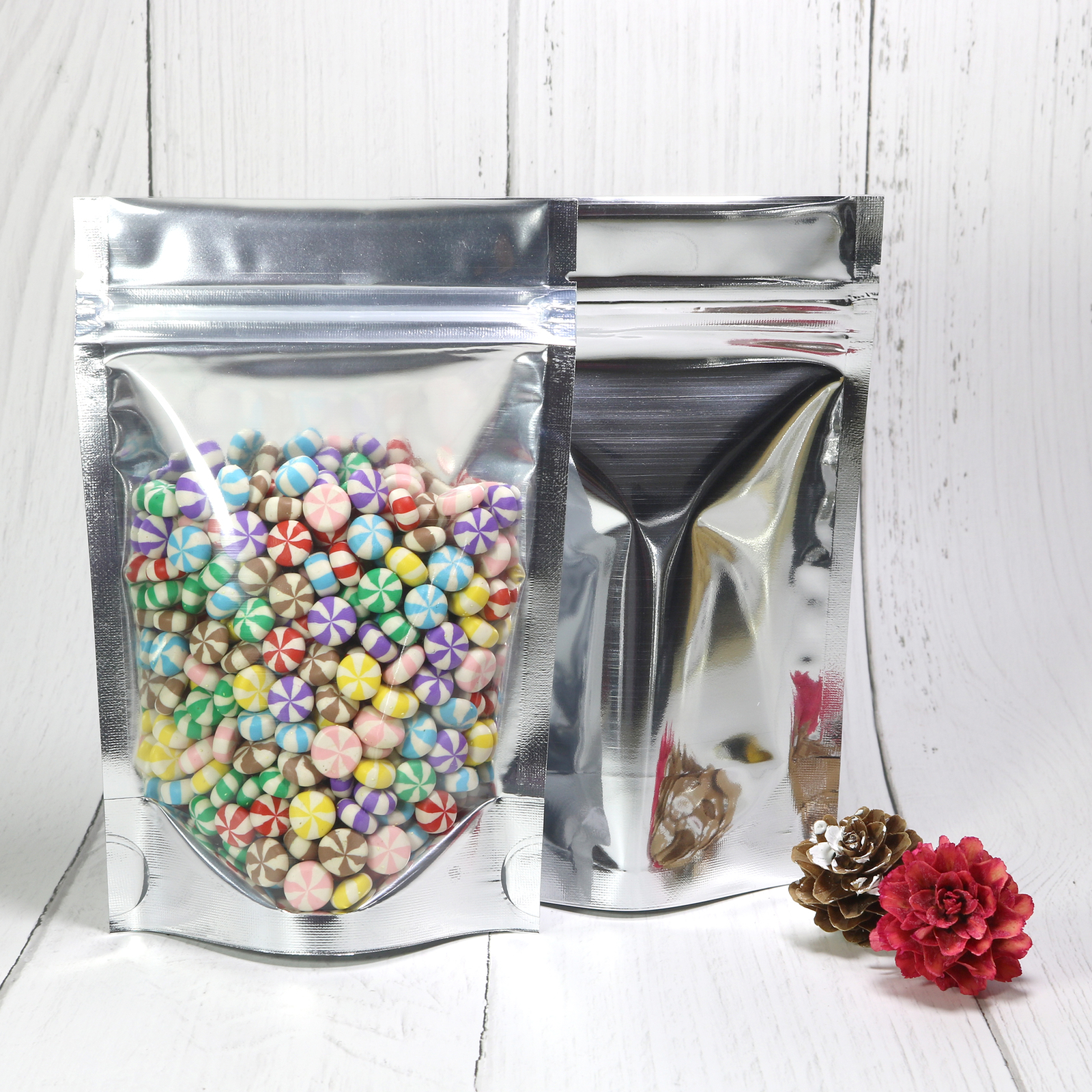 100 Colored Mylar Food Candy Zip Seal Lock Stand Up Pouch Bags with Clear Window