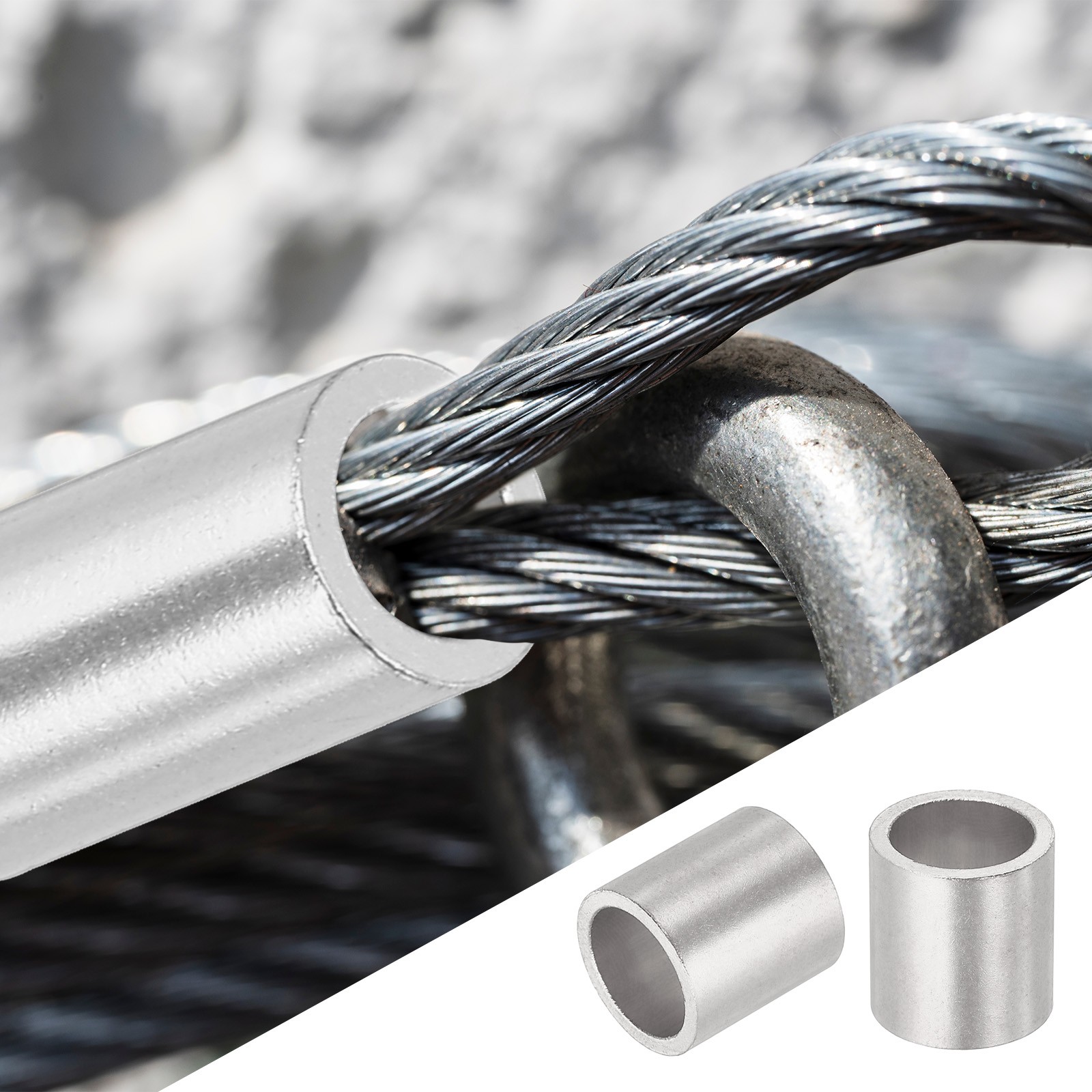 50Pcs 3/8″(10mm) Aluminum Crimping Loop Sleeve Round Wire Rope Stop Silver
