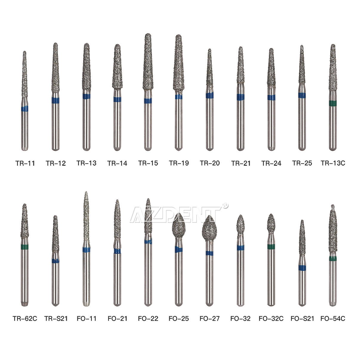 25pcs AZDENT Dental FG Diamond Burs For High Speed Handpiece Friction Grip