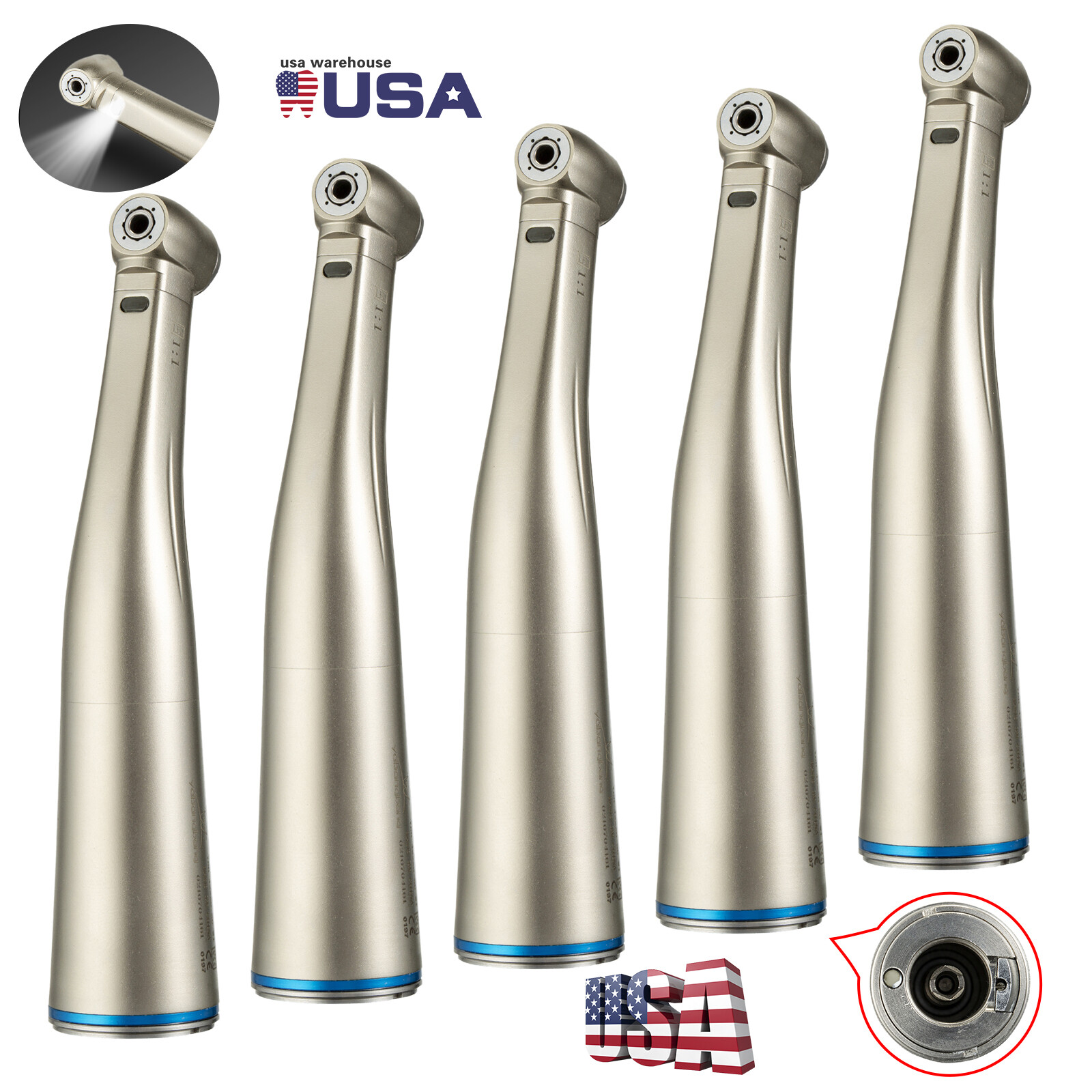 USA Dental 1:1 Fiber Optic LED Contra Angle Handpiece for NSK Electric Motor