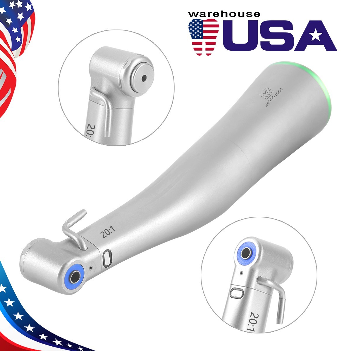 AZDENT Dental Implant Handpiece 20:1 LED Contra Angle Fit For NSK Implant Motor