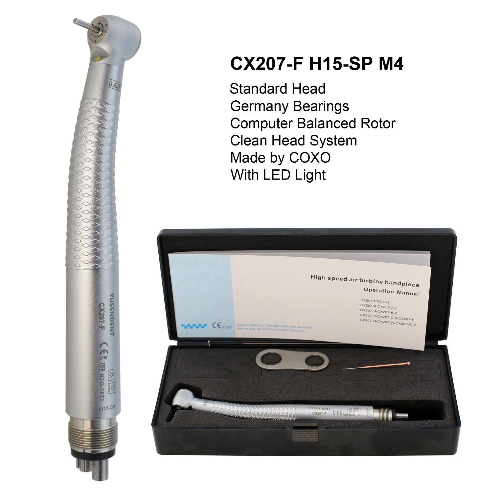 COXO Dental Self Power LED Handpiece CX207-F High Speed Turbine 2 4 Hole Midwest