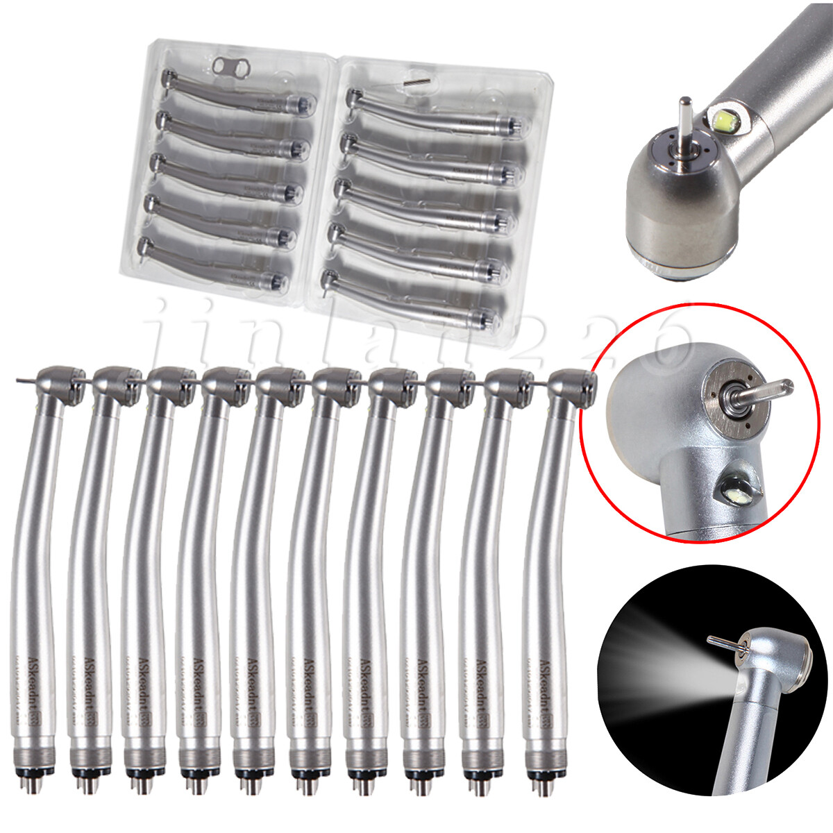 Dental Fiber Optic E-generator High-Speed LED 3-Way Spray Handpiece Torque 4HOLE