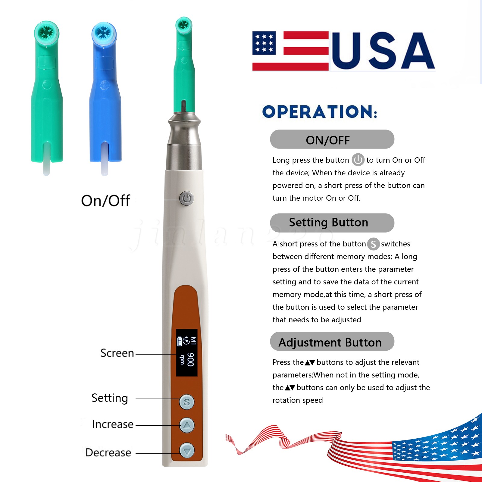 Dental Cordless Electric Hygiene Prophy Handpiece 360° Swivel + 2 Prophy Angles