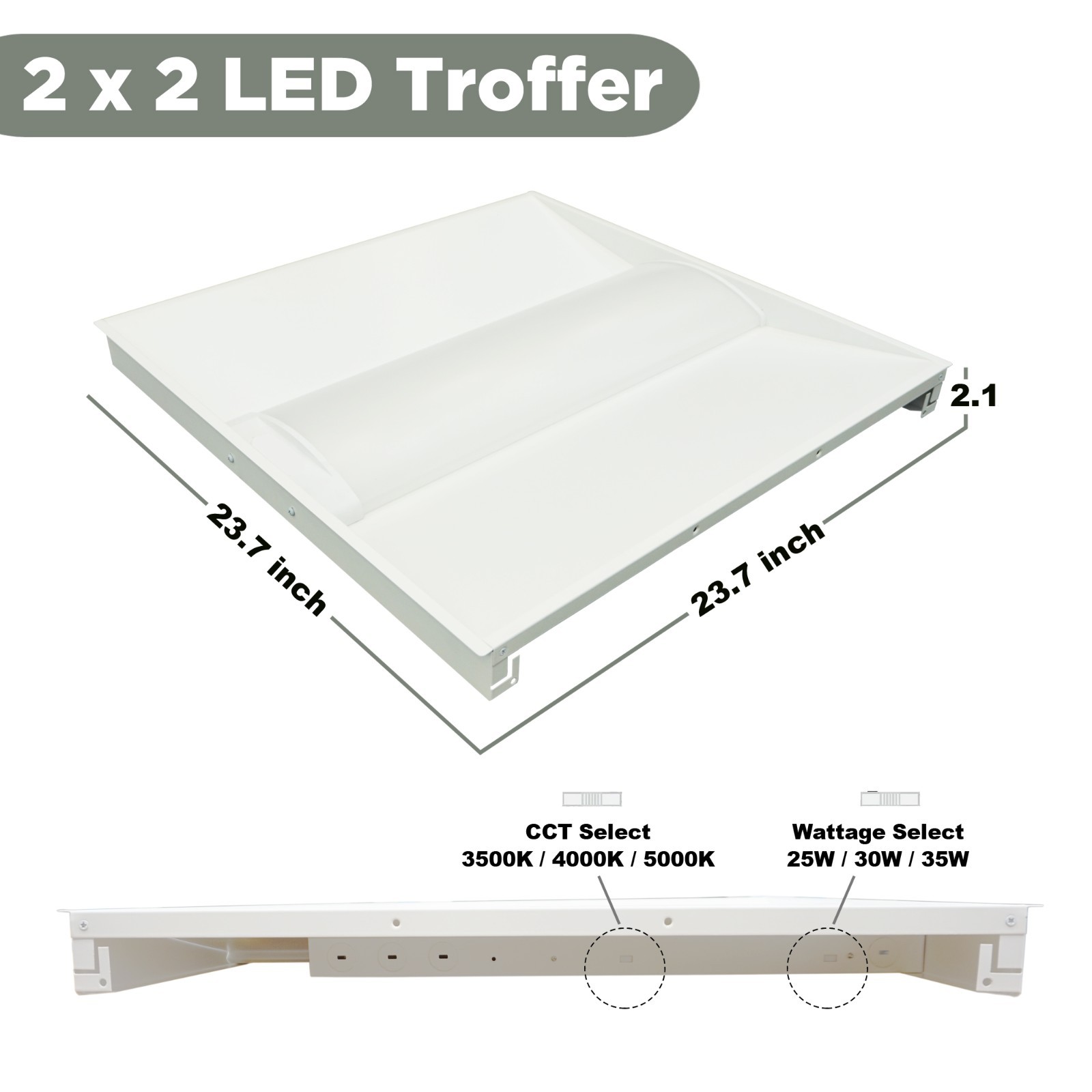 4 Packs 2×2 LED Troffer Light, 35/30/25W Selectable, 3500K/4000K/5000K CCT,