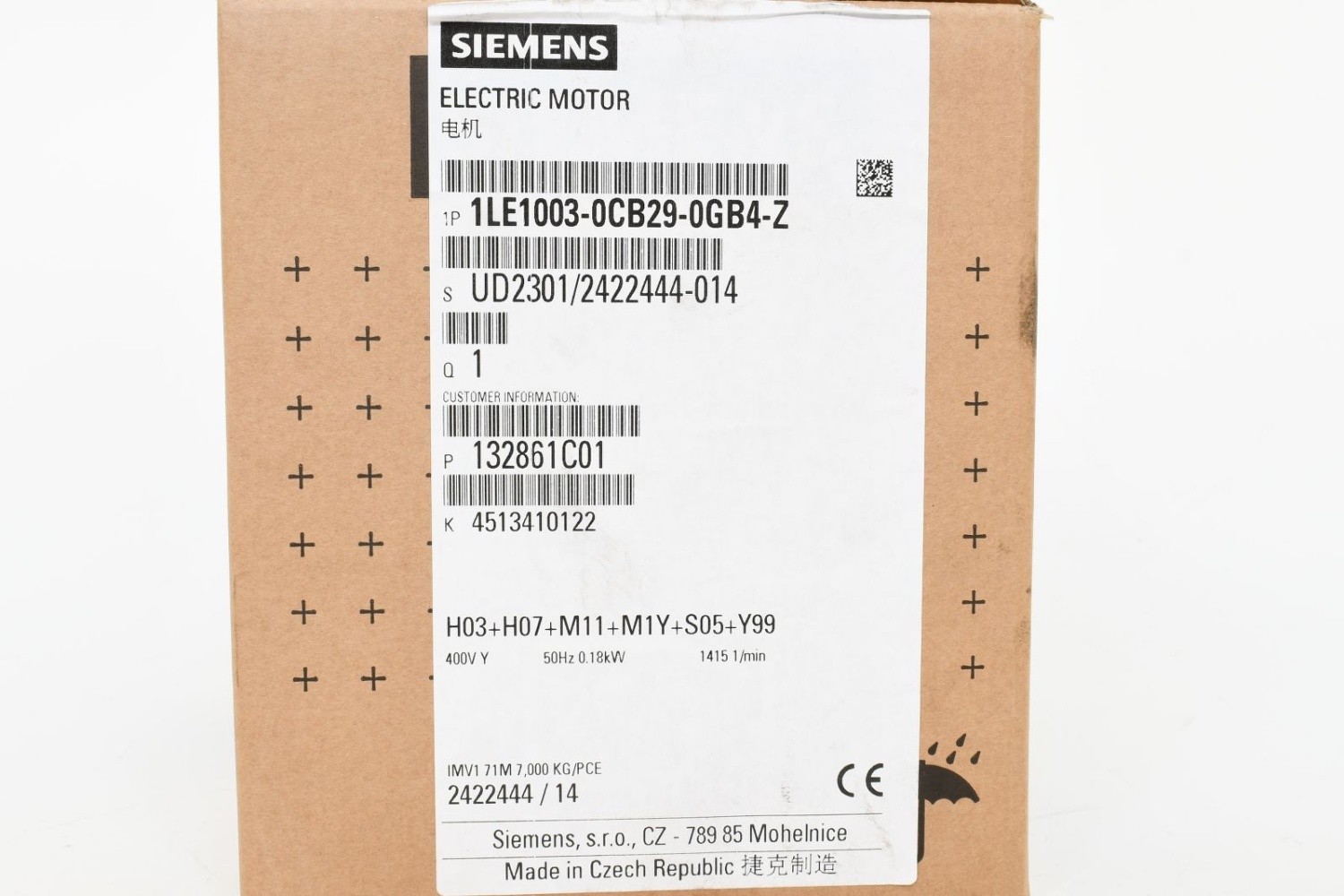 SIEMENS 1LE1003-0CB29-0GB4-Z, H03+H07+M11+M1Y+S05+Y99, Low-voltage motor, 0.18kW
