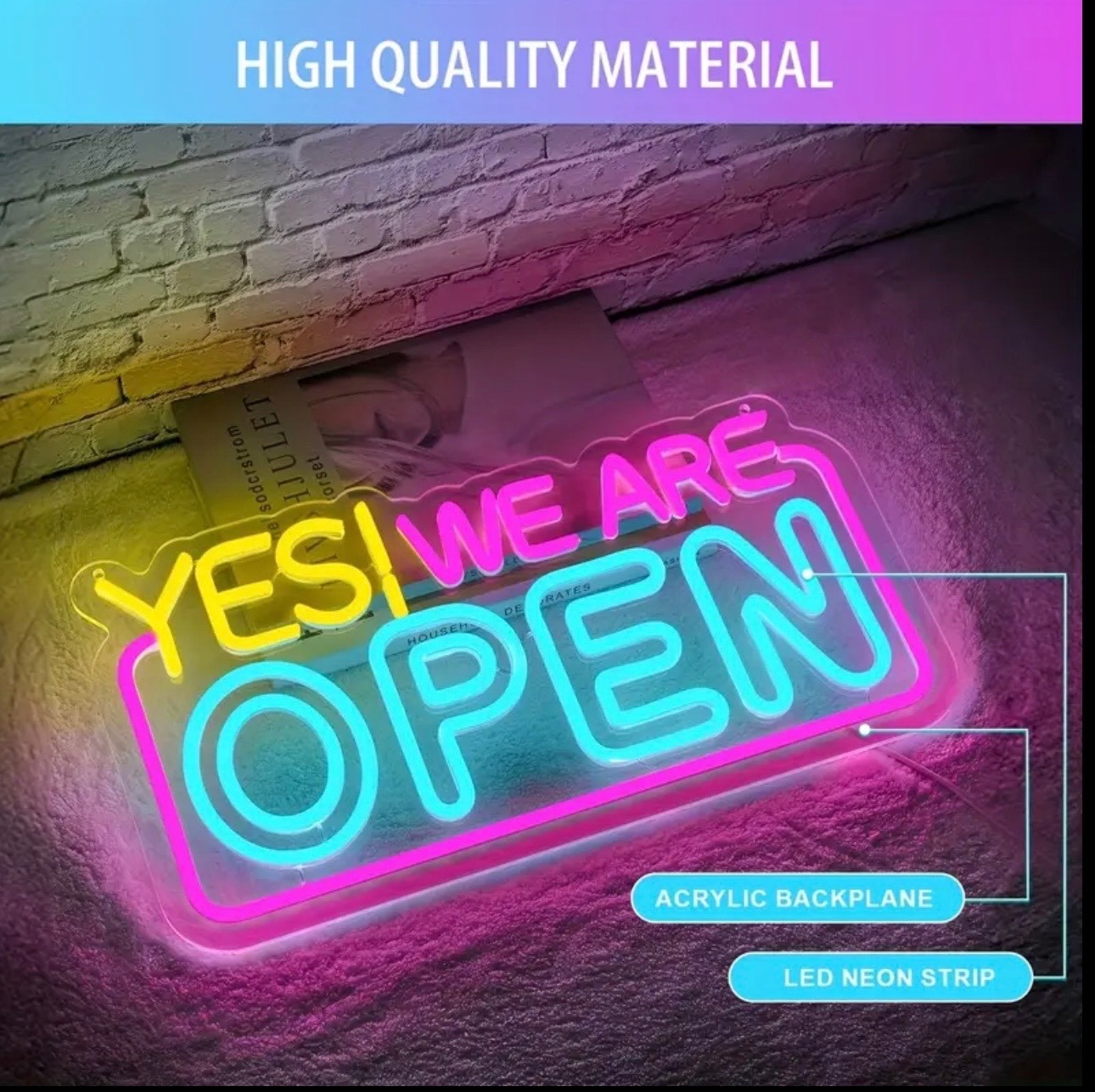 Vibrant “YES! WE ARE OPEN” Neon Sign – USB or Battery Powered, Bright Multicolor