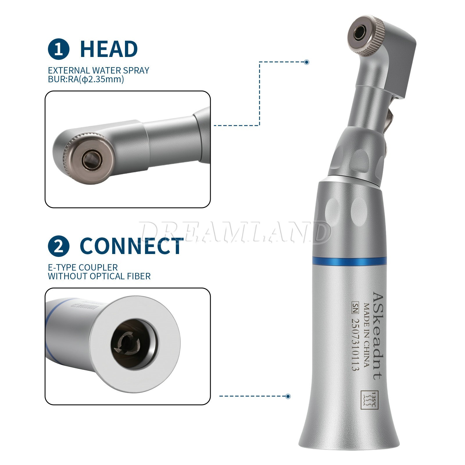 5xDental Low Speed Contra Angle Handpiece Latch E-Type 2.35mm Autoclavable 135°C