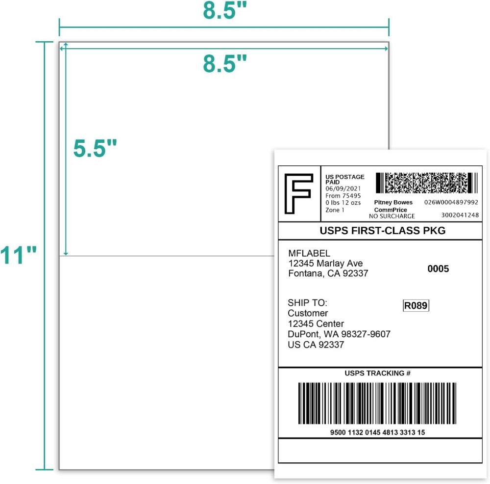1000 8.5″x5.5″ Address Shipping Labels Half Sheet Self Adhesive 2 Per Sheet UPS