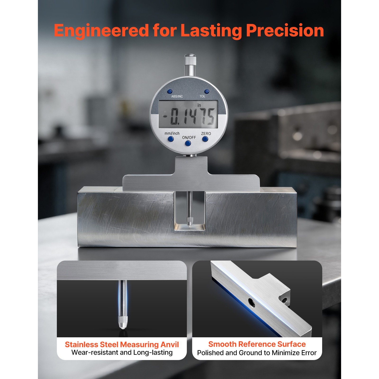 Uimoso Digital Depth Gauge 0-22in Range Micrometer with 4 Interchangeable Anvils
