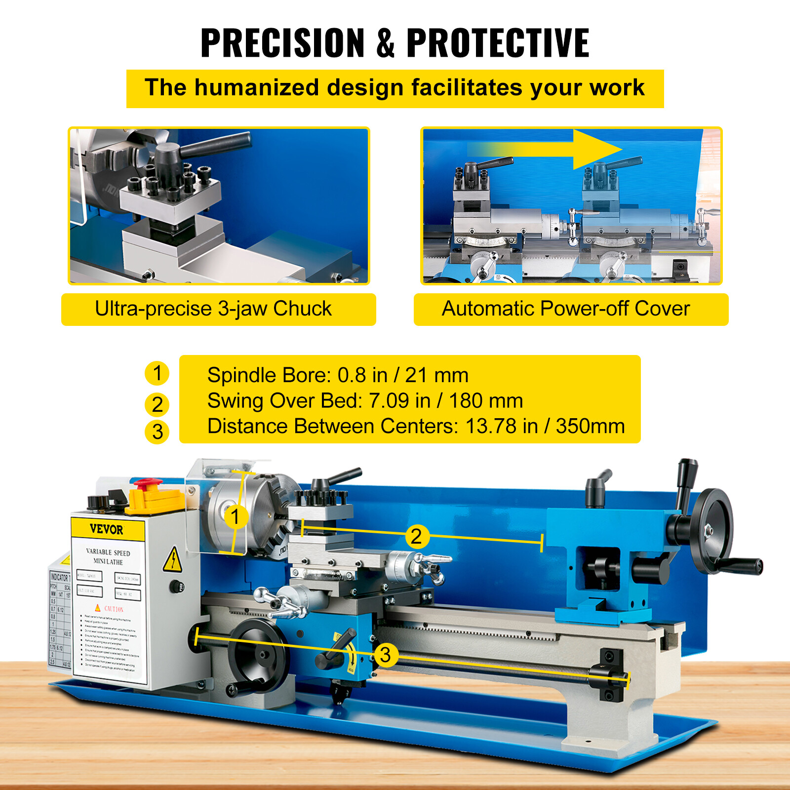 ?VEVOR 550W Mini Metal Lathe Machine Tool 7″x14″ Variable Speed 2250RPM Tool