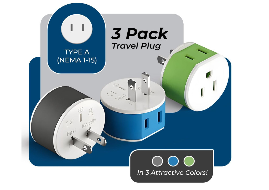OREI Japan, Philippines Power Plug Adapter with 2 USA Inputs – Travel 3 Pack – T