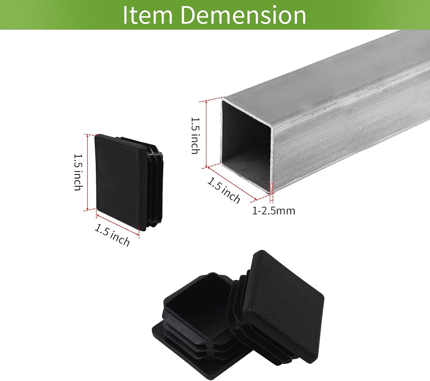 1.5 Inch Square Tube End Cap Plastic Plugs 12 Pack Square Tubing 1.5 x 1.5