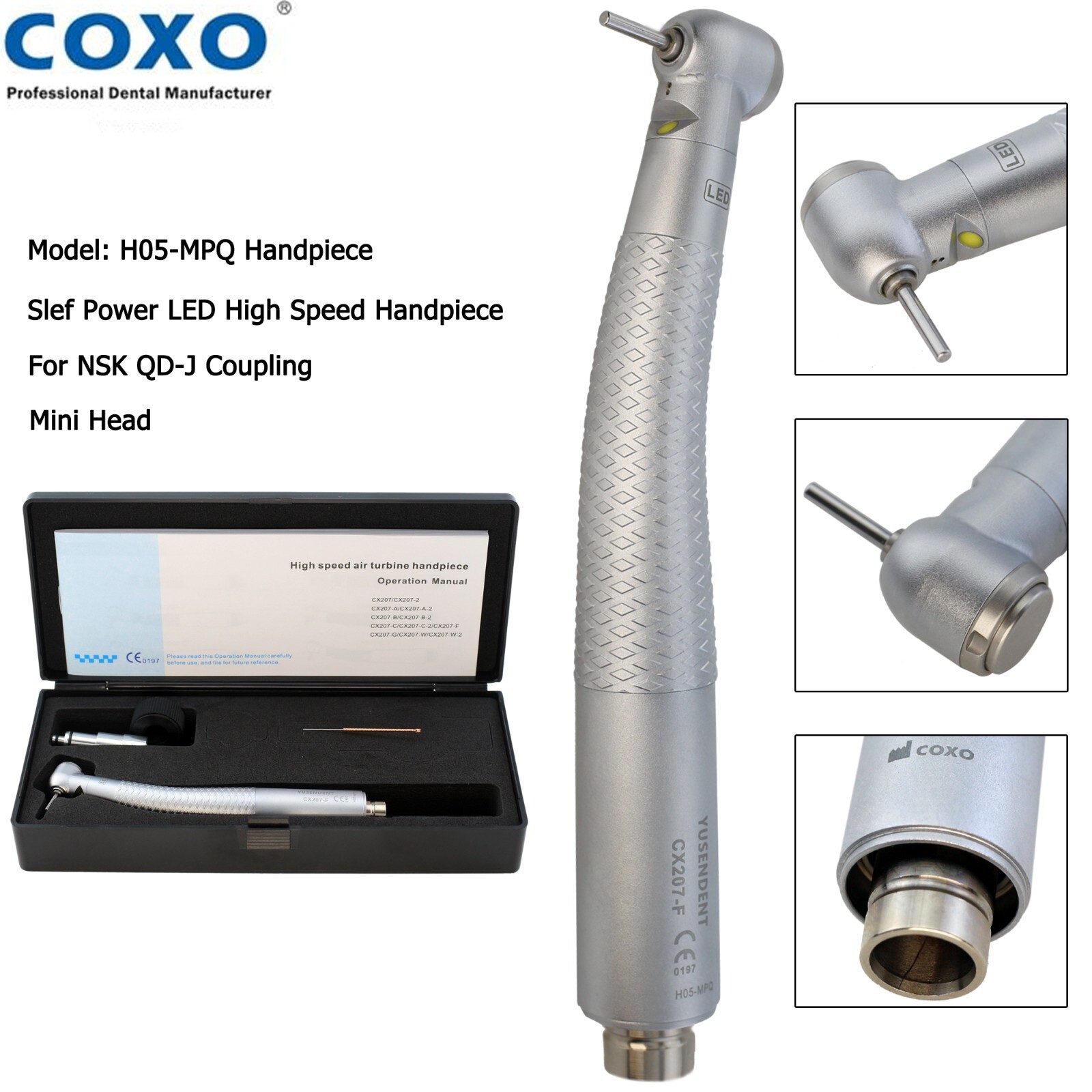 Dental Mini Small Head High Speed Handpiece LED Self Power Air Turbine NSK QD-J