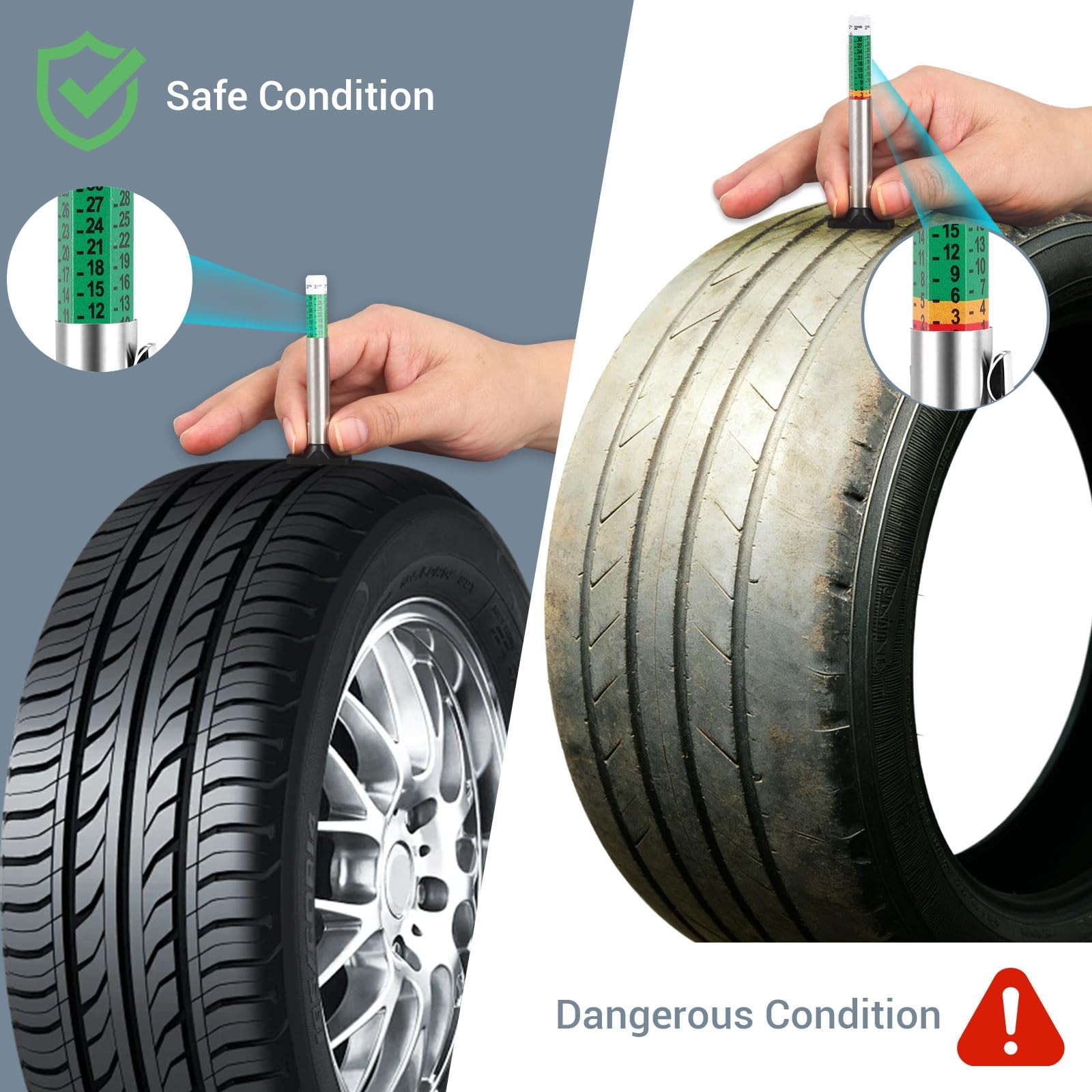 4 Pack Tire Tread Depth Gauge, Color Coded Tire Depth Gauge Tool 32nds