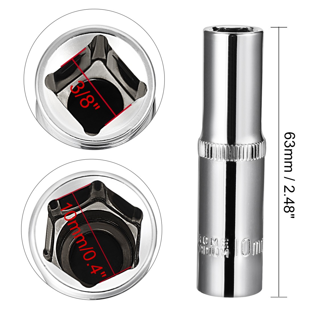 2Pcs 3/8-inch Drive 10mm Cr-V 6-Point Deep Socket New