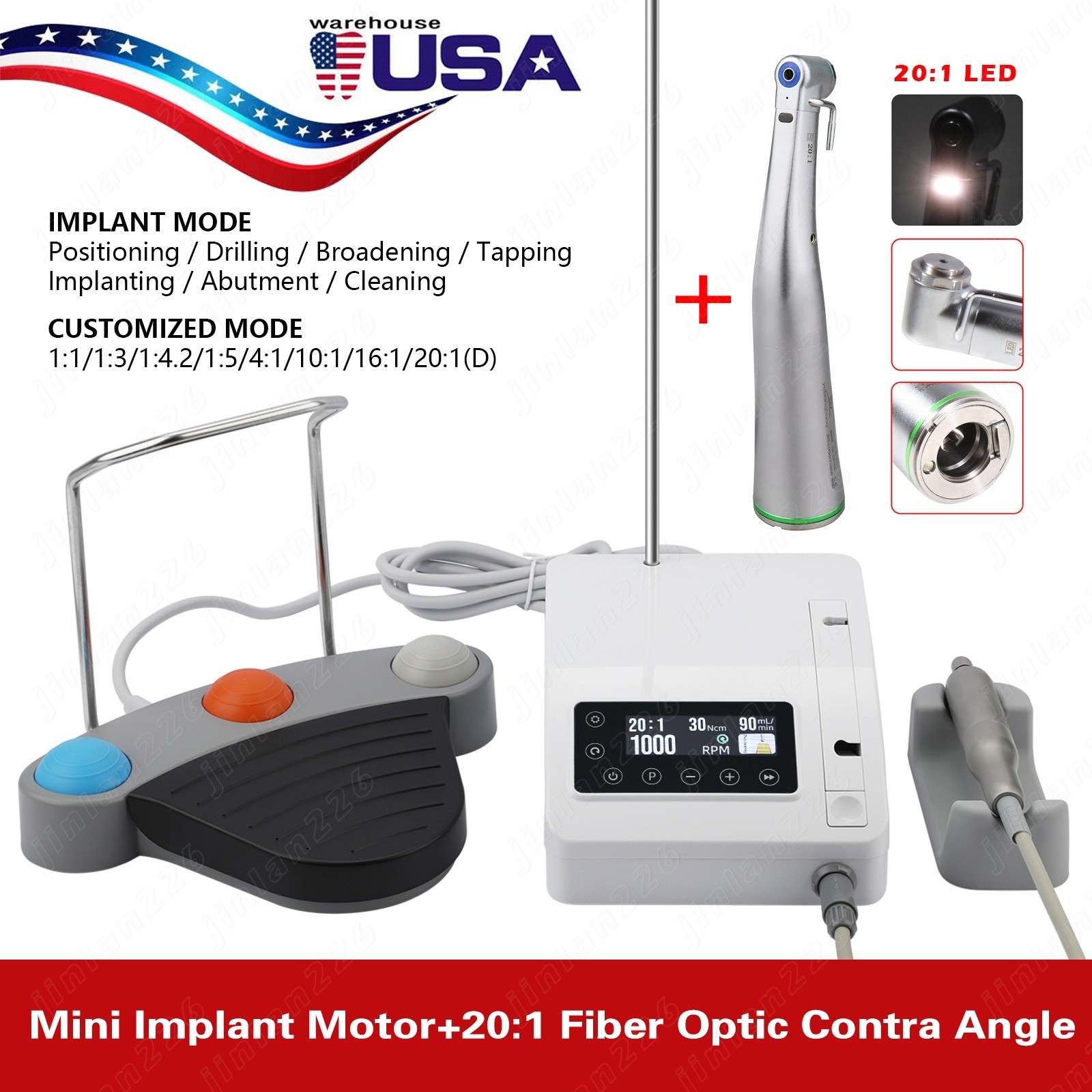 Mini SANDENT PRO Dental Implant Motor System +20:1 LED Contra Angle Handpiece