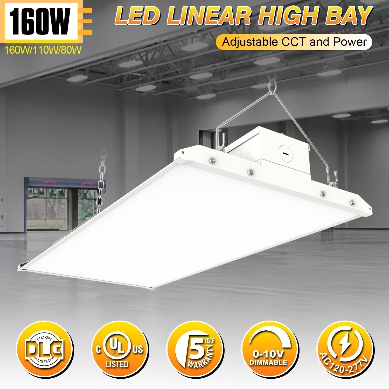 160W/110W/80W LED Linear High Bay Shop Light Garage Warehouse 3500K/4000K/5000K