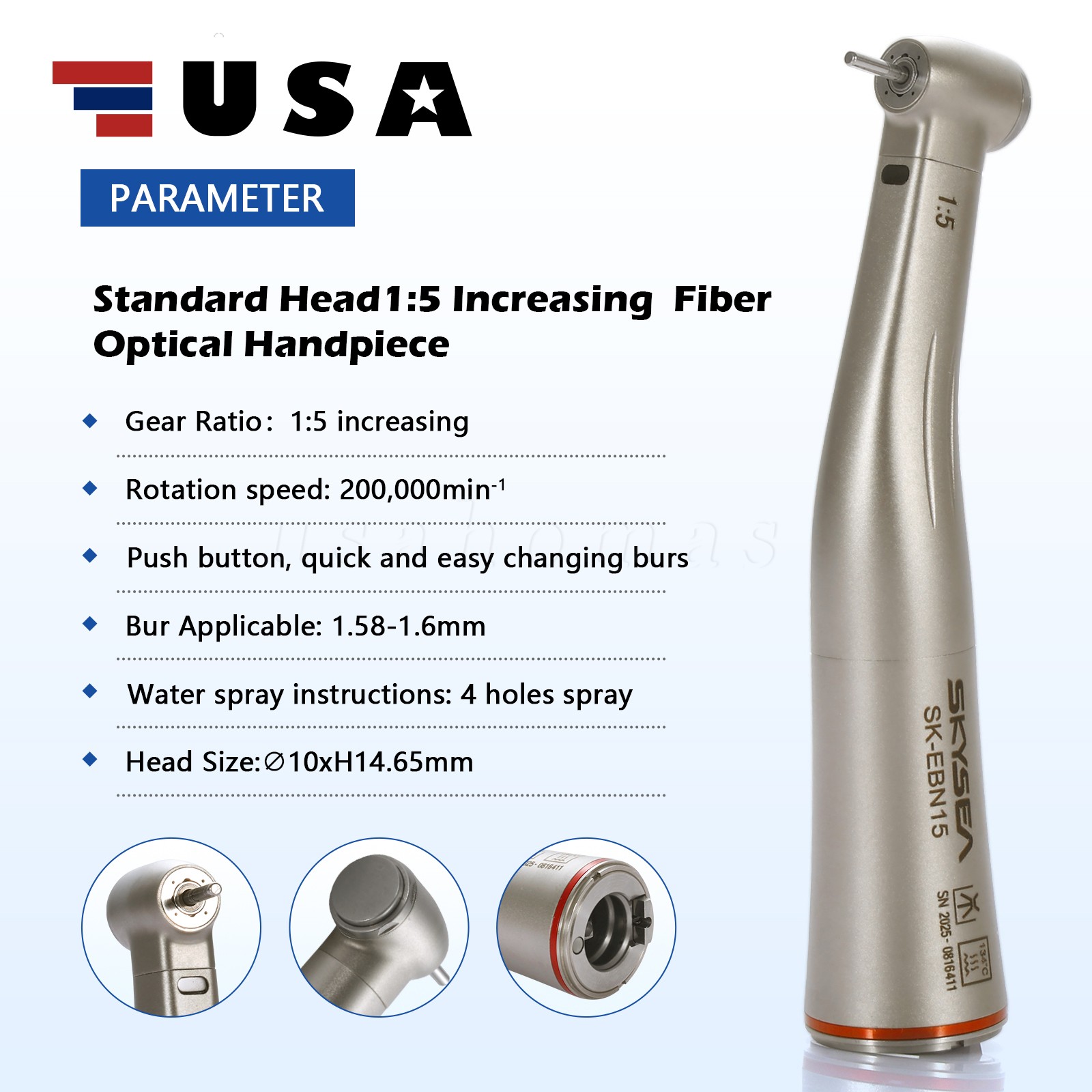 1:5 Dental Fiber Optic Push Button Contra Angle Handpiece Fit NSK S-MAX M95L