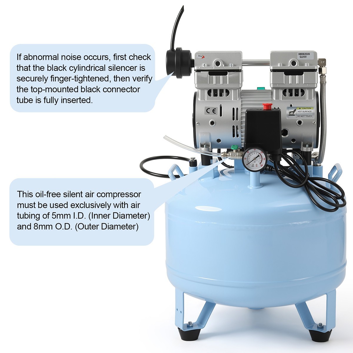 Dental Oil-Free Air Compressor 800W 40L Tank 58dB Ultra-Quiet Operation