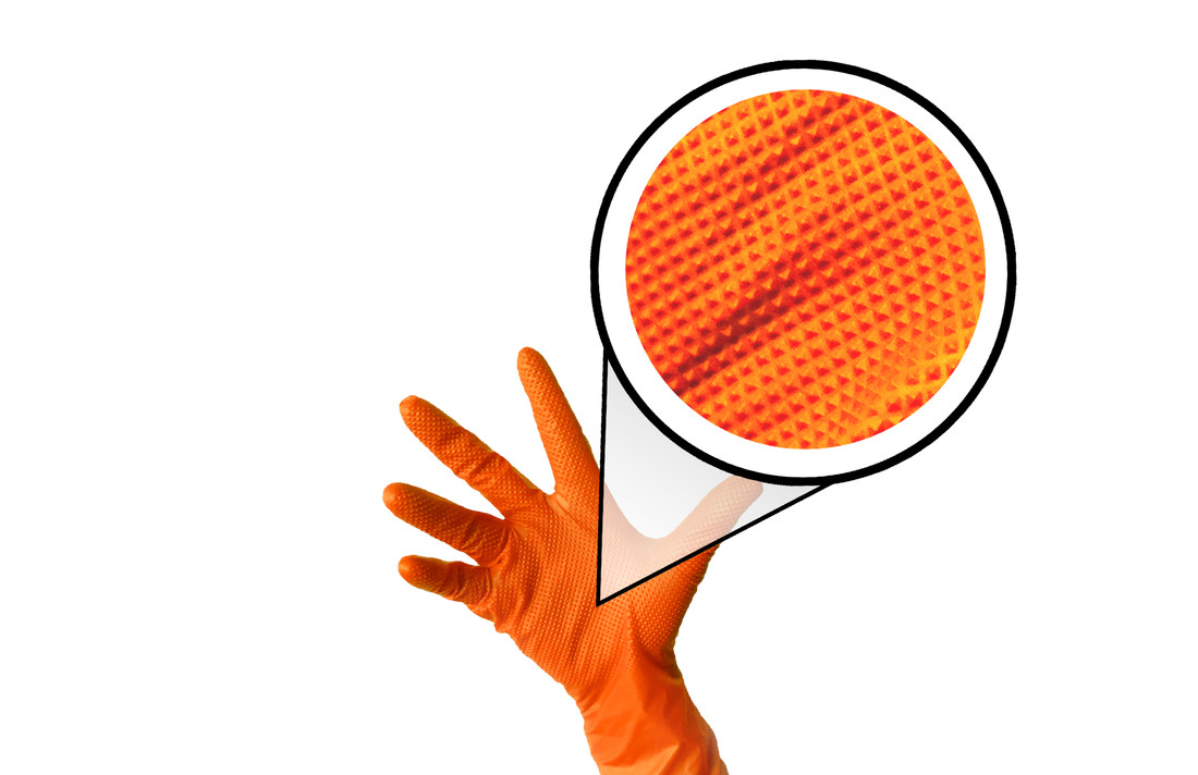 Heavy Duty 8mil Orange Nitrile Gloves Diamond Textured Powder Free Industrial