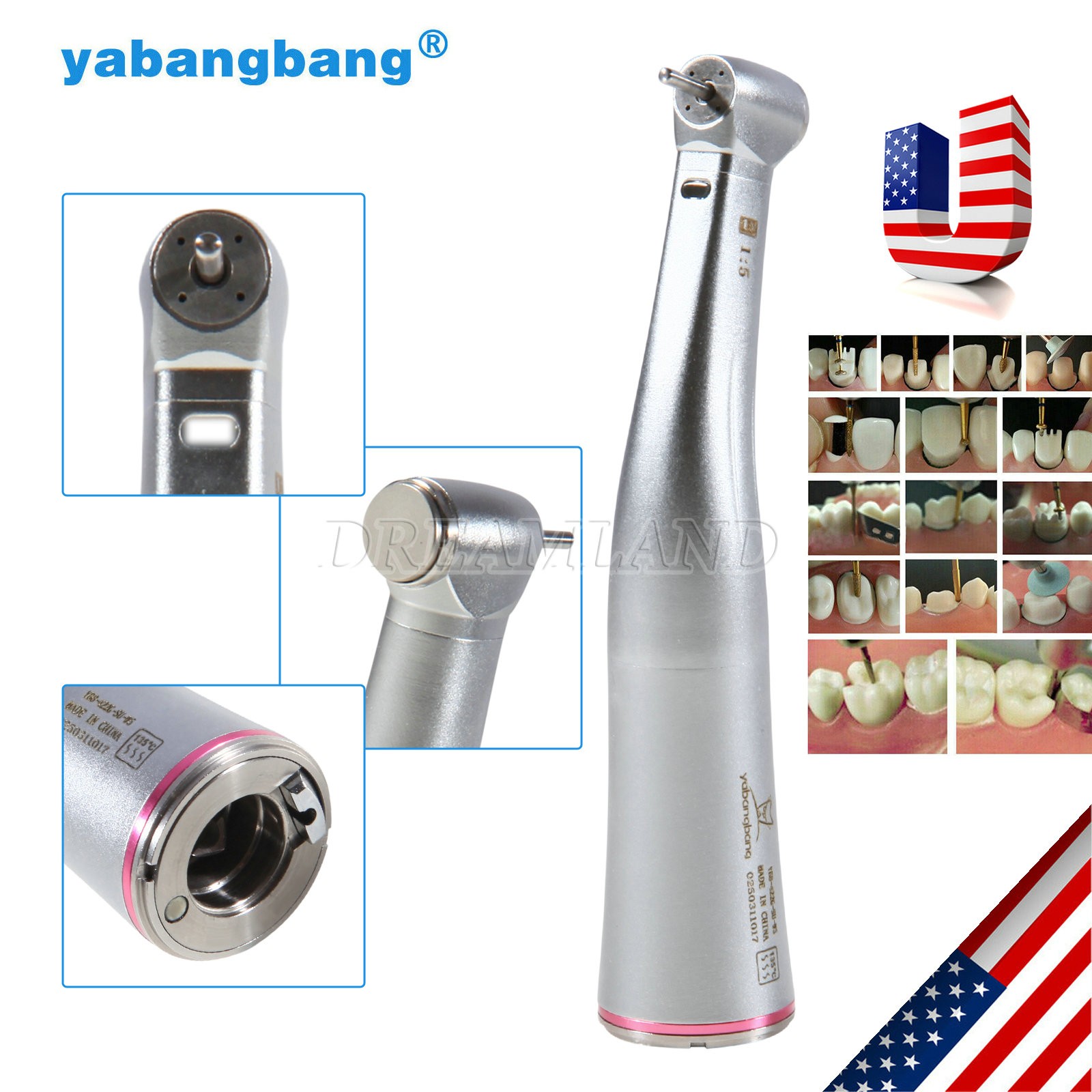Yabangbang Dental Electric Handpiece 1:5 Fiber Optic Contra Angle High Speed