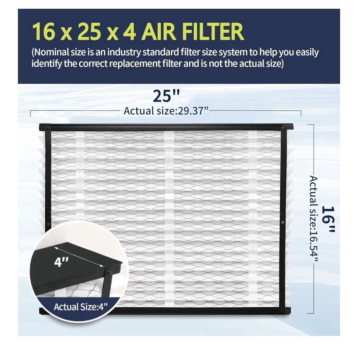 3 Pack Flat Panel Fiberglass Filter Compatible with Model 413, 16x25x4, MERV 13