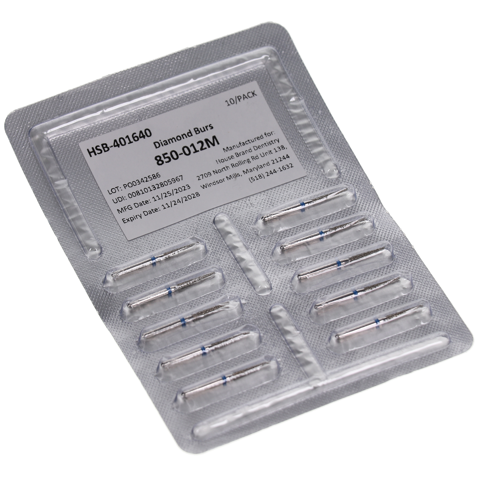House Brand Dentistry 401640 FG 850-012M Round End Taper Medium Diamond Burs 10P