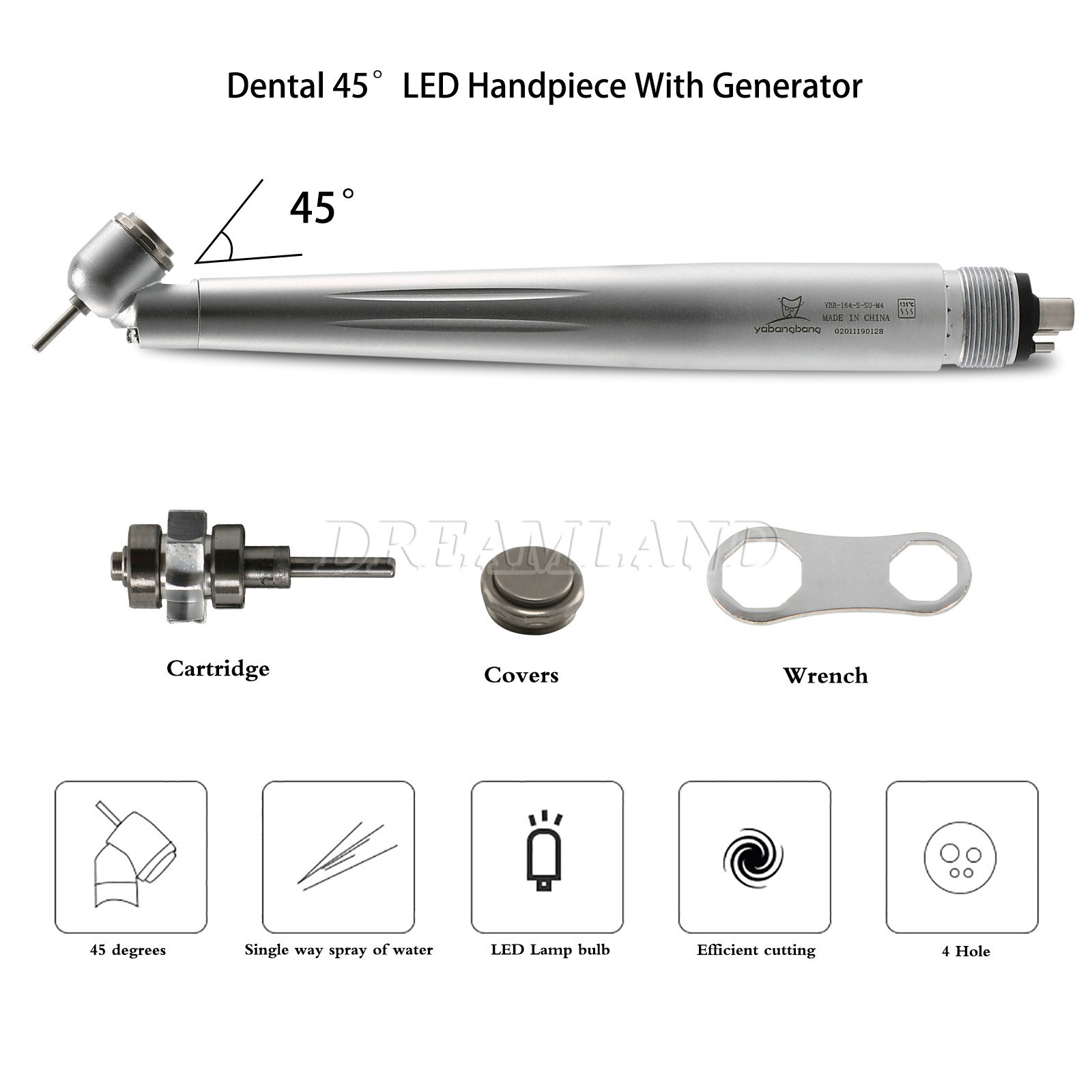 Dental 45 Degree Handpiece LED E-generator Surgical High Speed Rear Air