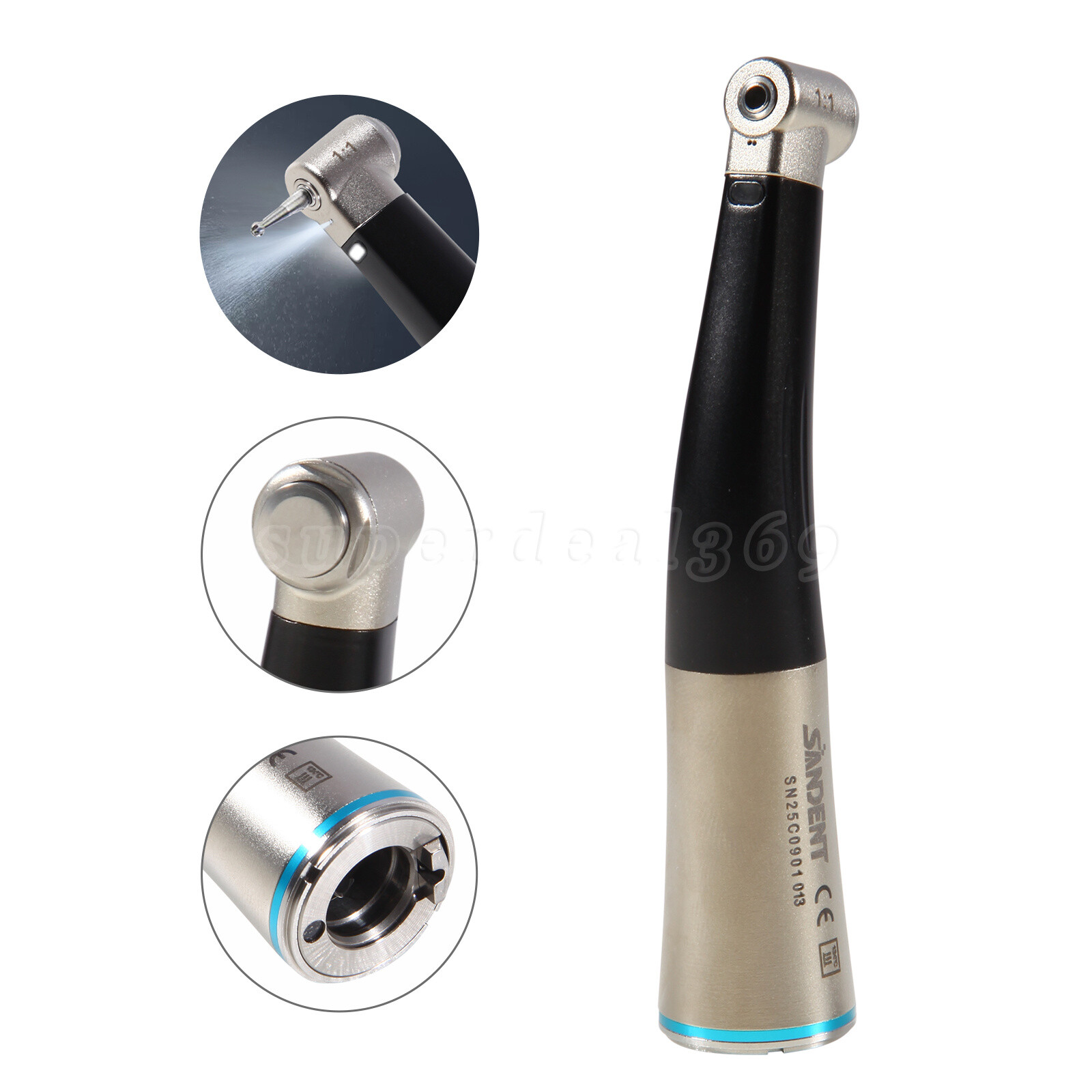 SANDENT Dental 1:1 Fiber Optic Contra Angle Low Speed Handpiece Inner Channel ty