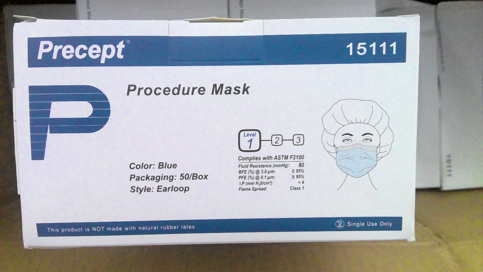 Precept 15111 Procedure Mask Level 1 Blue color Case of 10 Boxes DENTED
