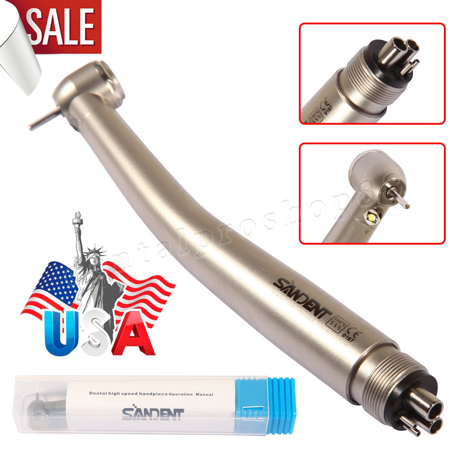 Dental Fiber Optic LED High Speed Handpiece 4Holes Internal triple spray fit Kav