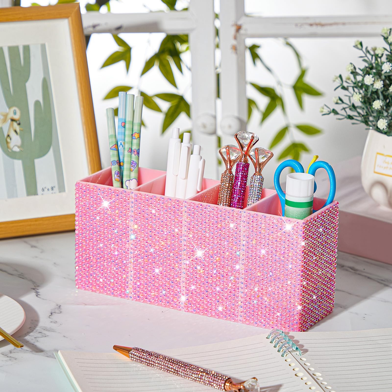 Bling Desk Organizer for , Rhinestone Pen Makeup Brush Holder, Girly Desk Org…