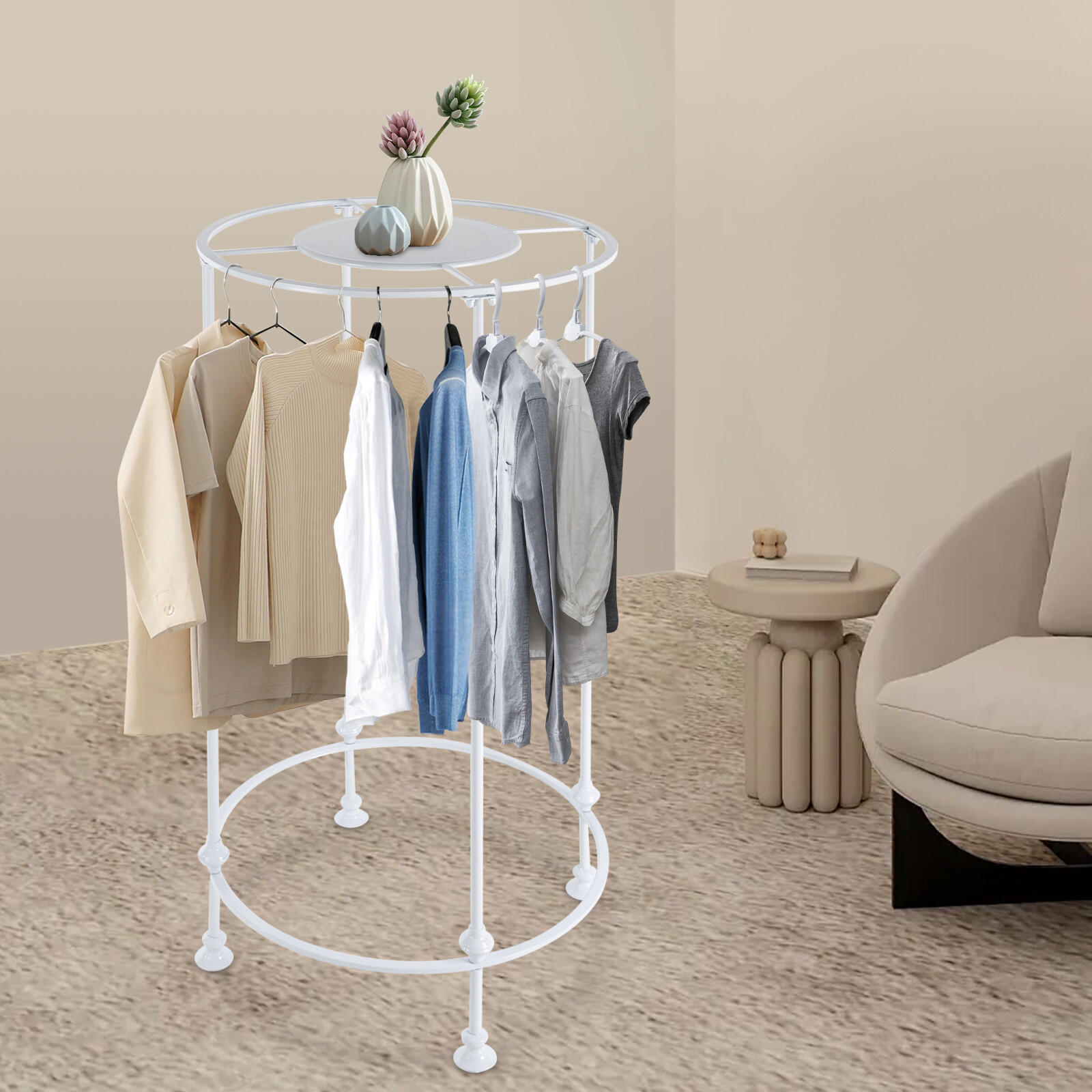 Round Garment Rack, Freestanding Hanging Rack, Clothes Store Display Rack