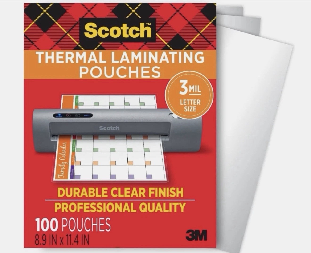 Scotch Thermal Laminating Pouches 3mil Letter Size 8.9×11.4in 200 sheets total