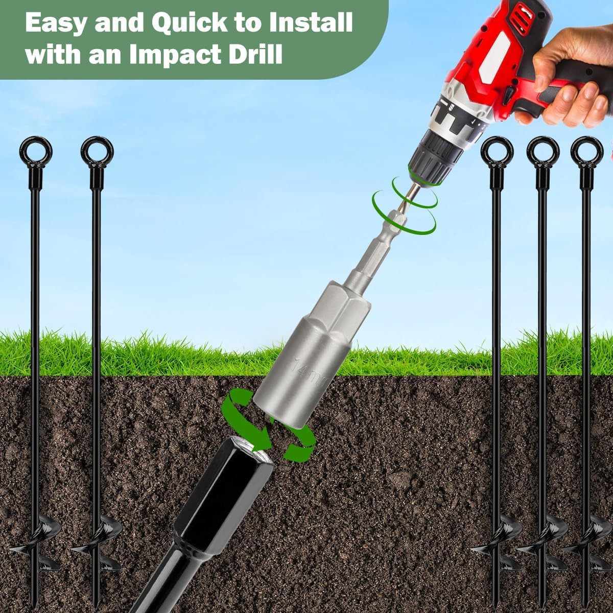 Heavy Duty 30” Ground Anchors Kit with Cable & Turnbuckle for Secure Tie-Downs