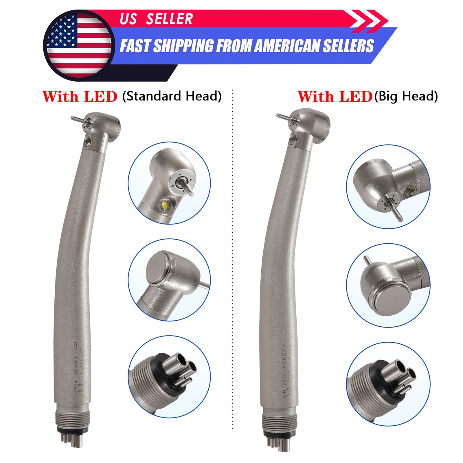 Dental Fiber Optic LED E-generator Handpiece Big/Standard Head 3Spray 4Water YBM