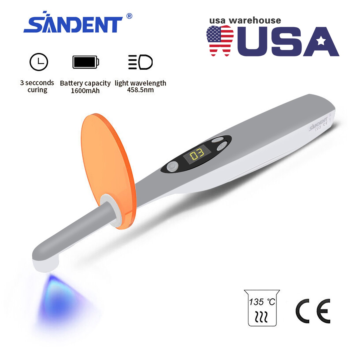 Dental Cordless Led Curing Light 3 Second iLED Cure Lamp Woodpecker DTE Style