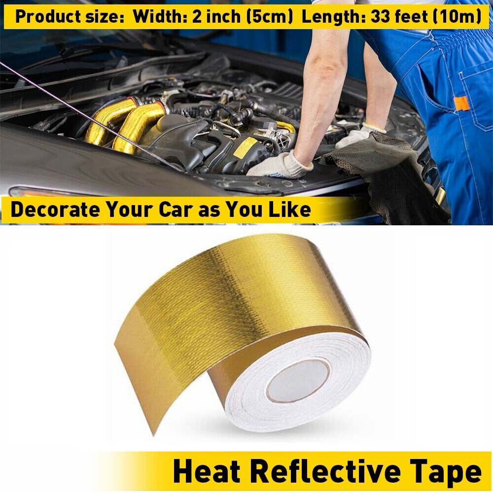 2″ 33Ft Gold Heat Reflective Intake Tape Wrap: Self Adhesive, High Temp