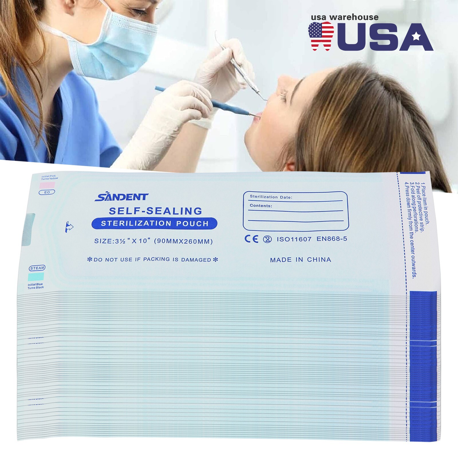 200Pcs Sterilization Pouches- 3.5 ” x 10 ” Dental Self Seal Pouch Bag