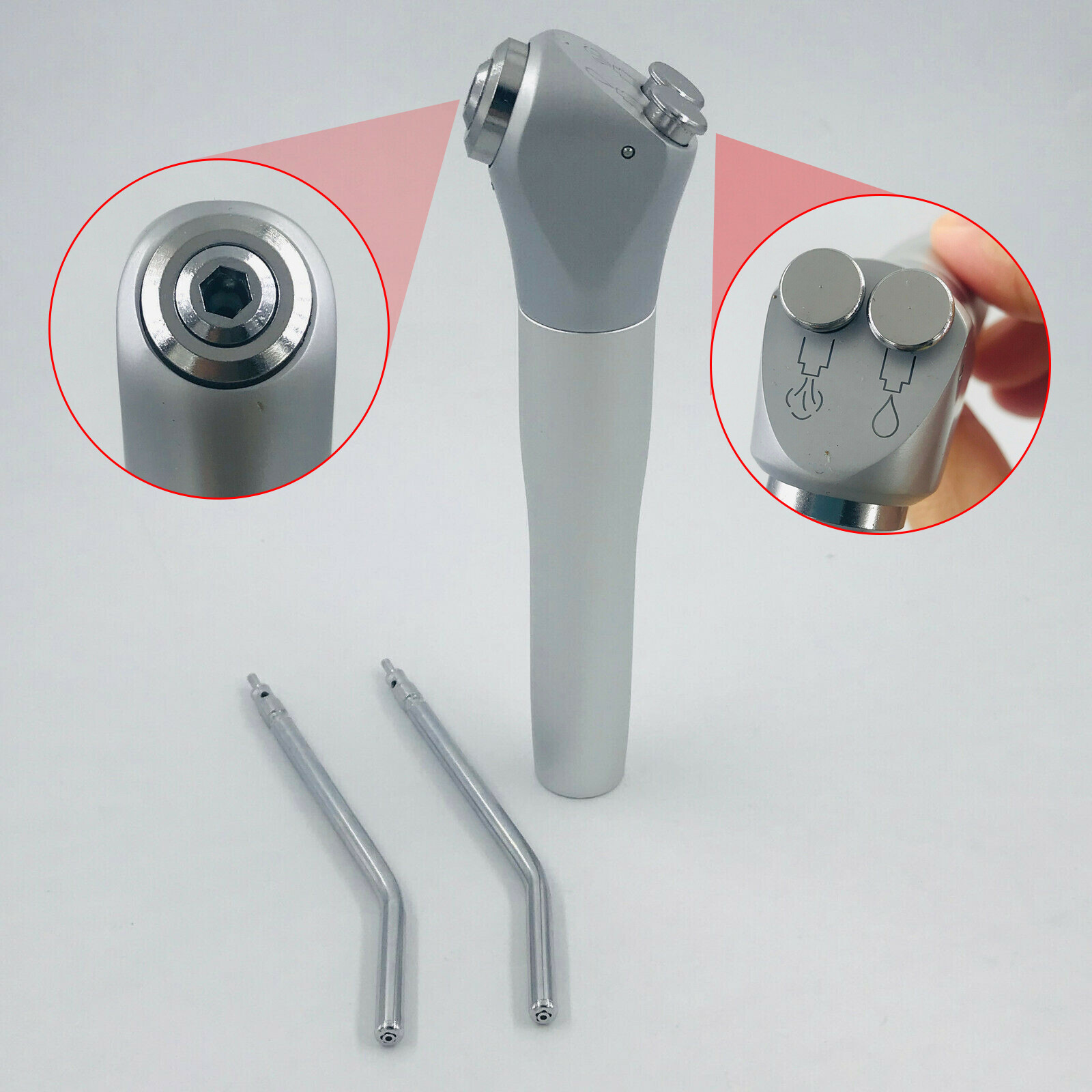 Dental Air Water Syringe Triple Spray 3 Way Handpiece with 2 Nozzles Tips Tubes