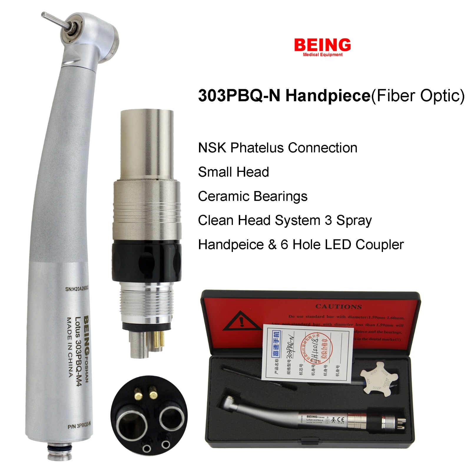 COXO Dental Small Mini Head High Speed Handpiece Fiber Optic Turbine NSK Coupler