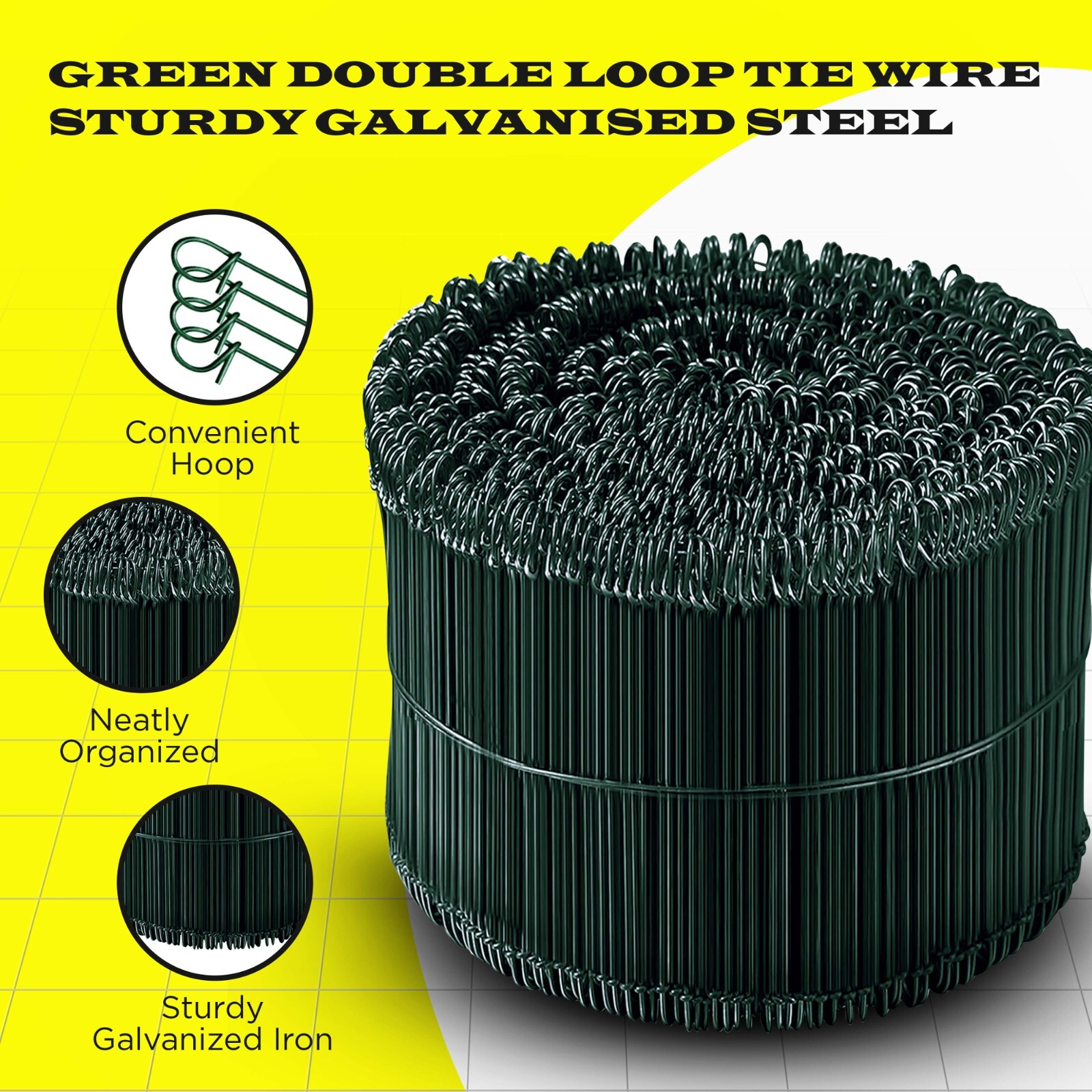 6 Inch x 1000pc GREEN PVC COATED Double Loop Rebar Wire Tie, 16 Gage, SIMBASTEEL